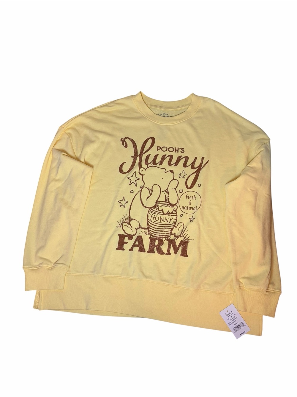 Disney Yellow & Brown Pooh Hunny Farm Fresh & Natural Crewneck Sweatshirt Large
